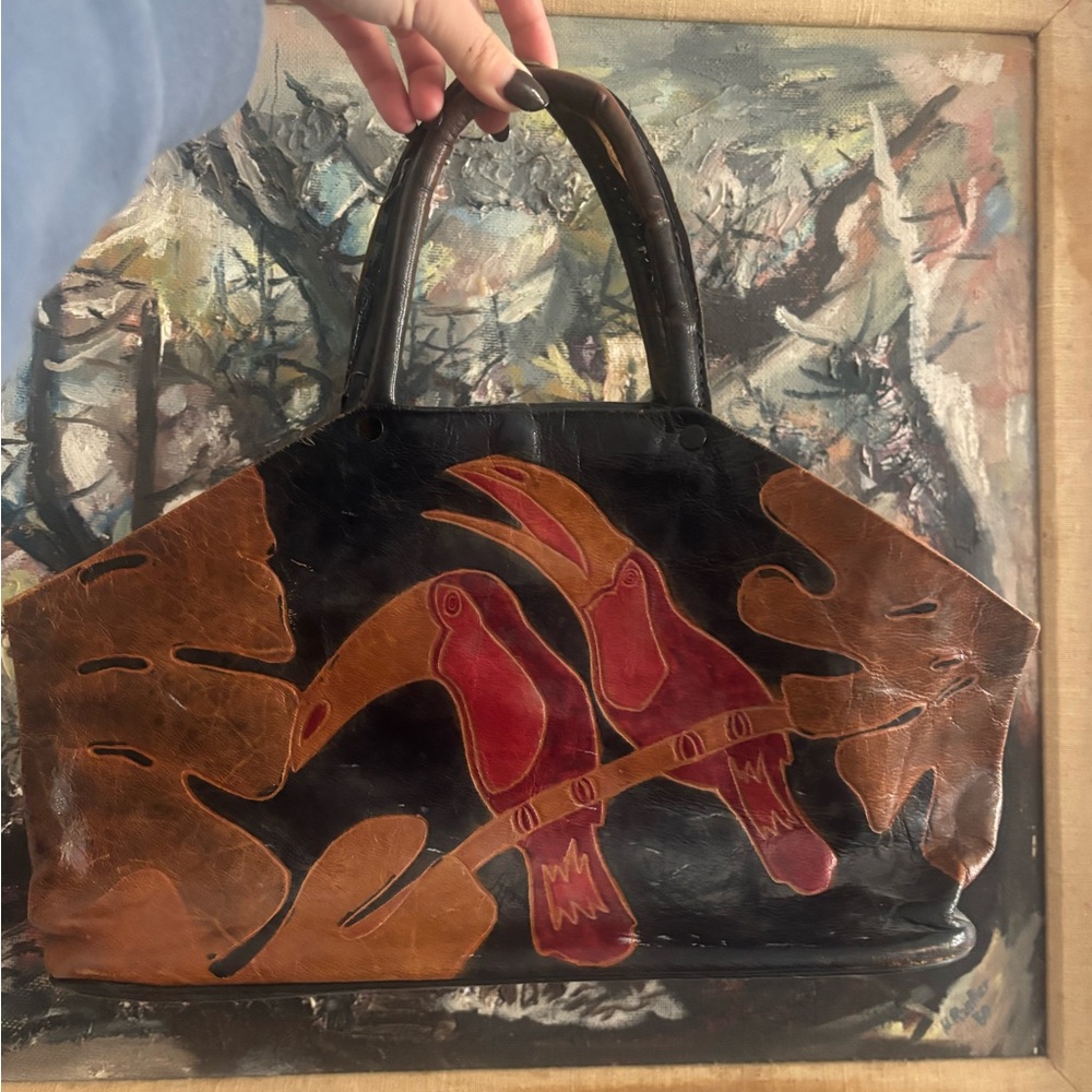 Tropical Bird Leather Vintage Purse - Picture 3 of 3